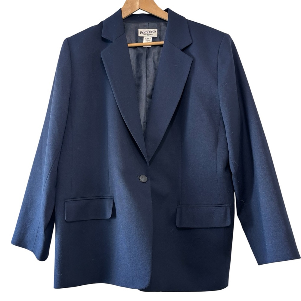 Pendleton USA 100% Virgin Wool Woman Navy Blazer Minimalist Plus Size 16W - Picture 2 of 10